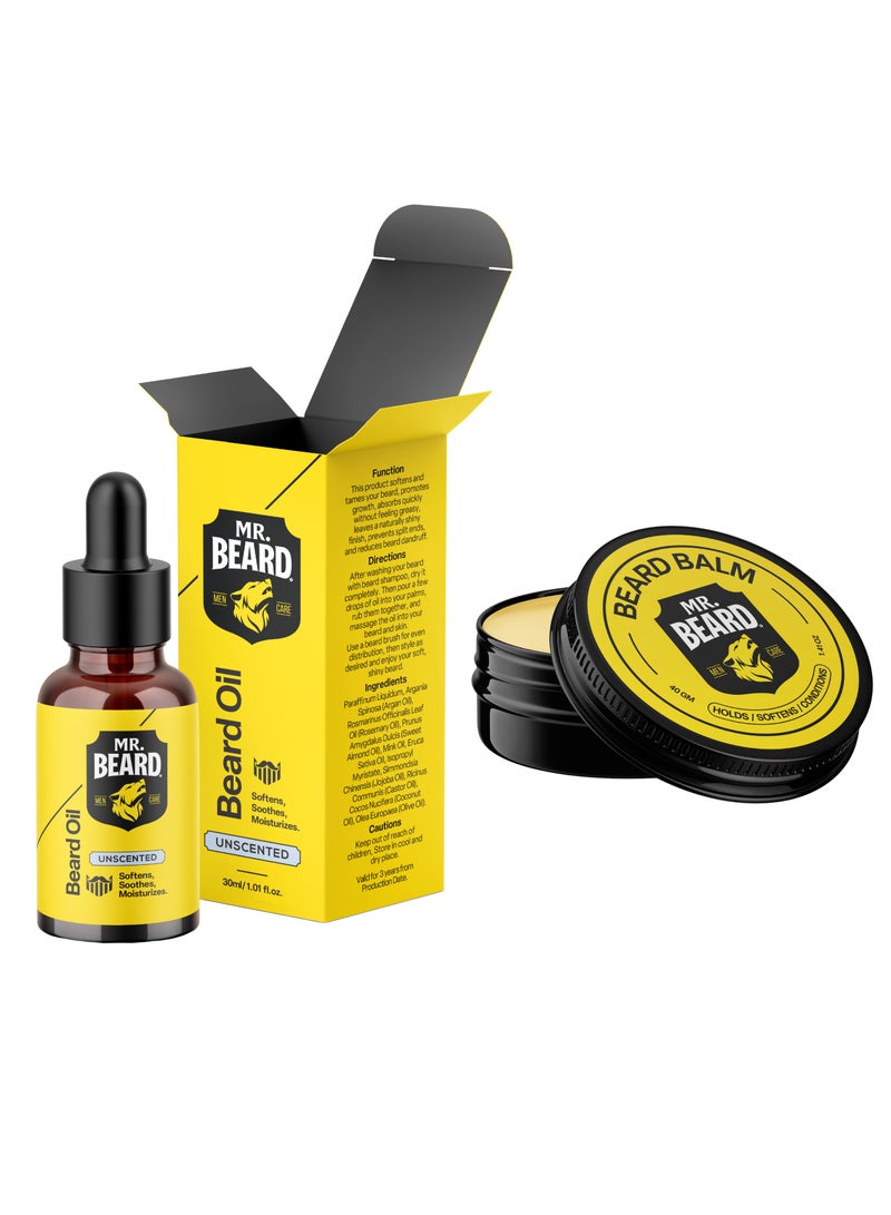 Mr.Beard Unscented Beard Oil (30ml) + Beard Balm (40g) - Image 1