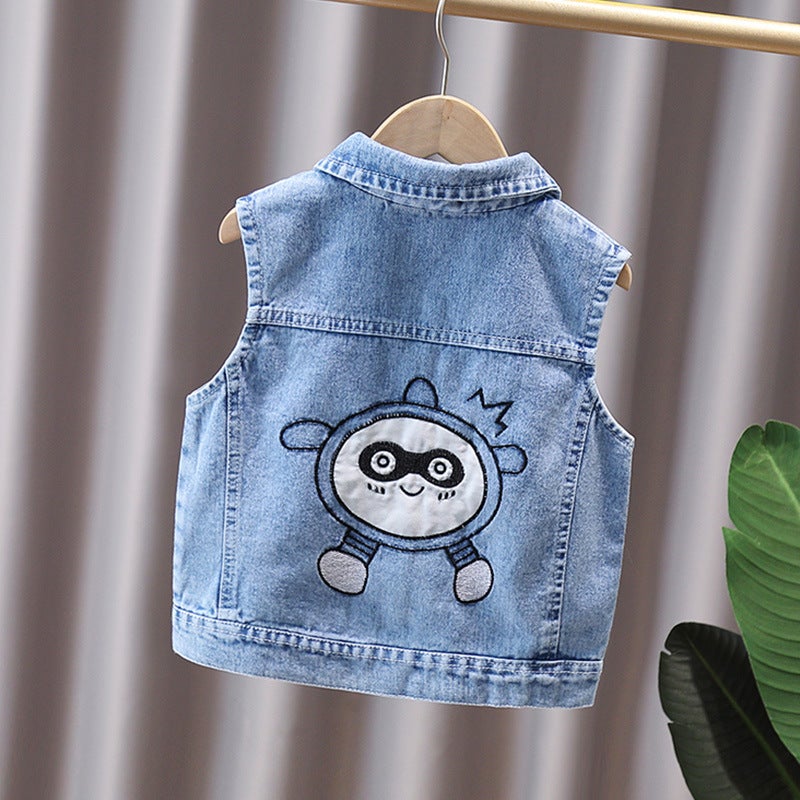 Baby Vest 2025 New Cartoon Egg Denim Vest Korean Style All-Match Trendy Cool Clothes Casual Top - Image 2
