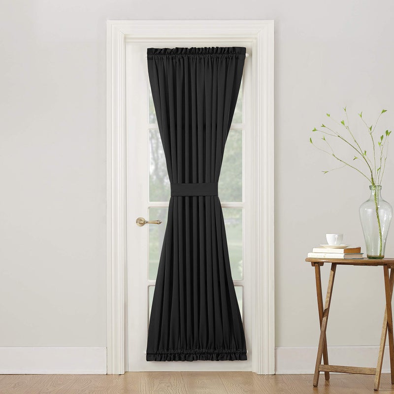 Sun Zero Barrow Energy Efficient Rod Pocket Door Curtain Panel 54 x 72 Black