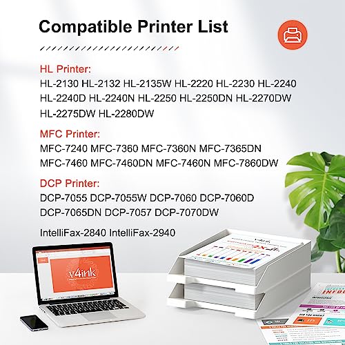 v4ink 4PK TN450 Toner Cartridge Compatible Replacement for Brother TN450 TN420 Toner Cartridge High Yield Black Ink for HL-2240d HL-2270dw HL-2280dw MFC-7360n MFC-7860dw IntelliFax 2840 2940 Printer - Image 2