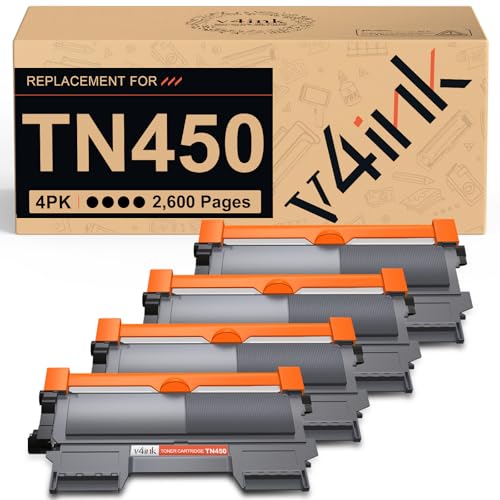 v4ink 4PK TN450 Toner Cartridge Compatible Replacement for Brother TN450 TN420 Toner Cartridge High Yield Black Ink for HL-2240d HL-2270dw HL-2280dw MFC-7360n MFC-7860dw IntelliFax 2840 2940 Printer - Image 1