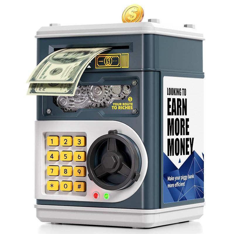 STACTCUTE Piggy Bank for Kids Boys 513 with 4 Saving Record Cards Kids Money Safe Banks for Real Money with 4Digit Password Electronic Piggy Bank Toys for Boys Girls with ATMStyle Cash Slot Navy - Image 3