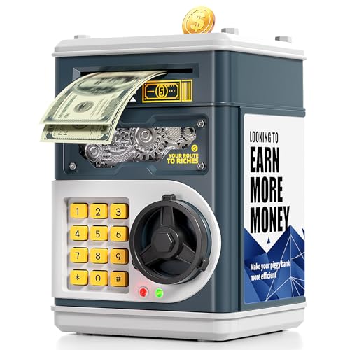 STACTCUTE Piggy Bank for Kids Boys 513 with 4 Saving Record Cards Kids Money Safe Banks for Real Money with 4Digit Password Electronic Piggy Bank Toys for Boys Girls with ATMStyle Cash Slot Navy - Image 1