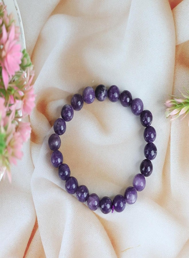 Crystu Natural Lepidolite Bracelet Crystal Stone 8mm Beads Bracelet Round Shape (Color : Dark Pink) - Image 4