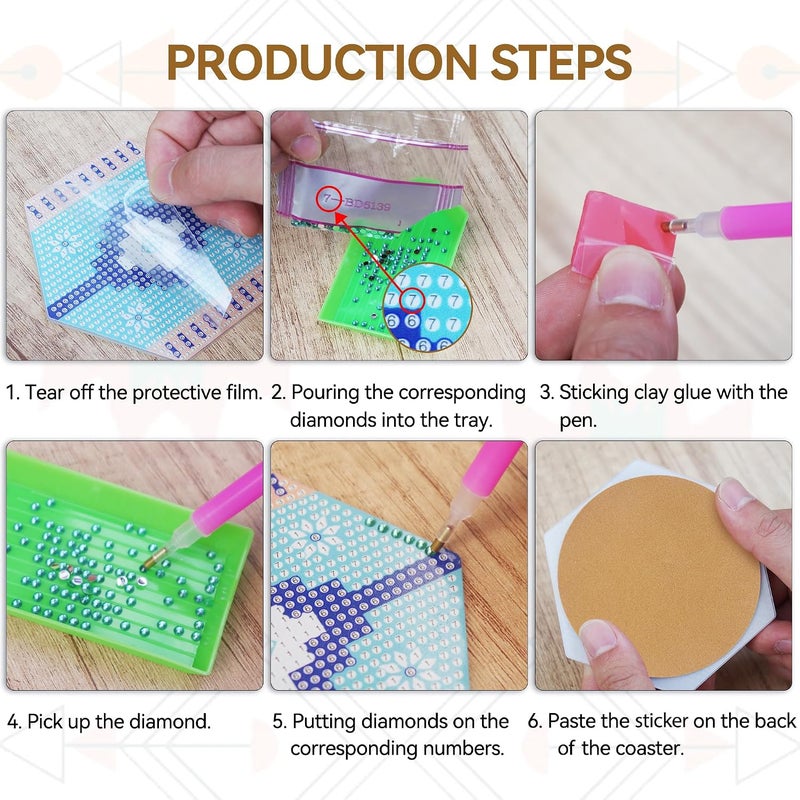 Vcekract Diamond Painting Coasters Kits, 6 Pieces Hexagon Diamond Painting Coasters with Holder, DIY Diamond Art for Adults, Diamond Painting Kit for Beginners - Image 5
