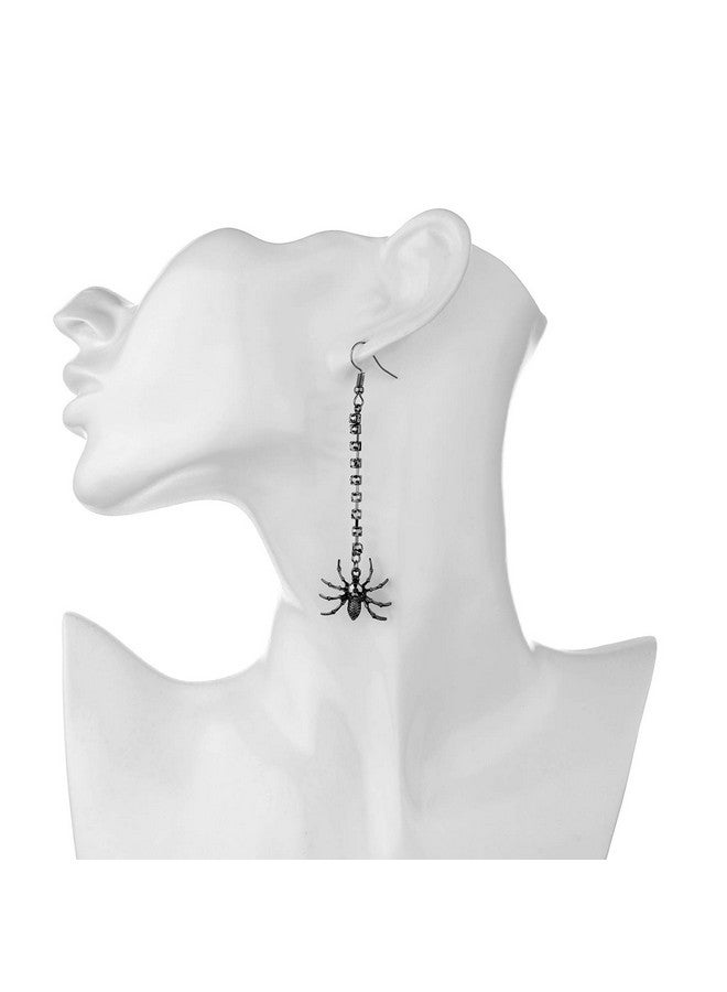 Lux Accessories Halloween Black Hanging Spider Rhinestones Hook Dangle Earrings - Image 3