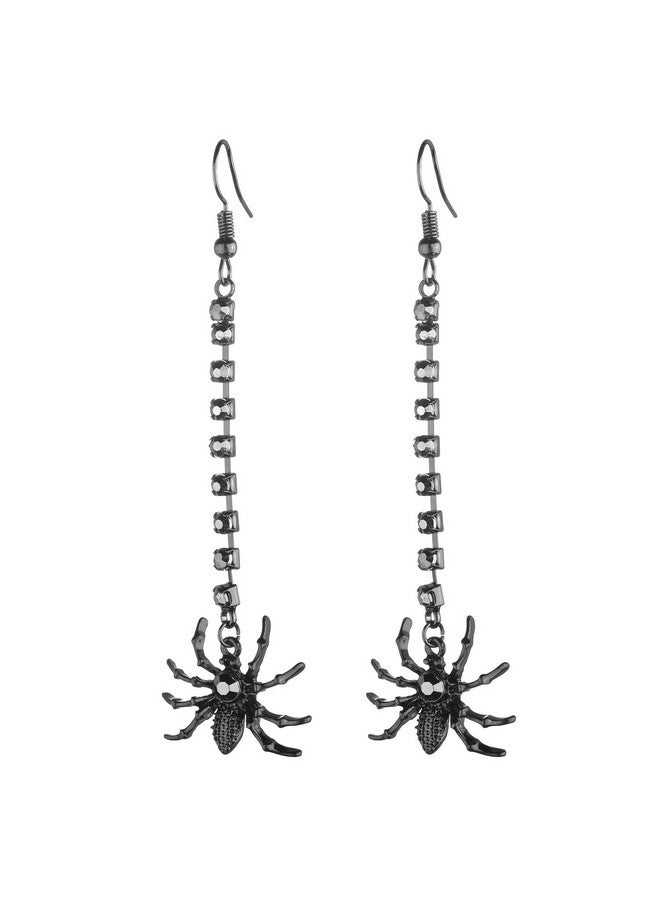 Lux Accessories Halloween Black Hanging Spider Rhinestones Hook Dangle Earrings - Image 1