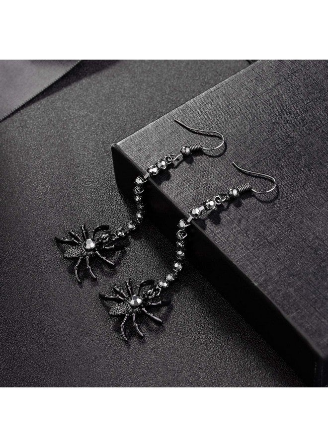 Lux Accessories Halloween Black Hanging Spider Rhinestones Hook Dangle Earrings - Image 2