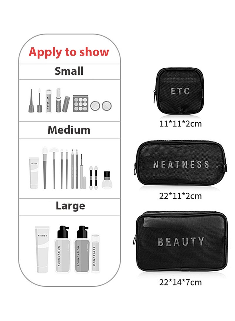 HomarKet Cosmetic Bag,3 Pcs Toiletry Bag Makeup Bag Travel Bag Set for Toiletries, Portable Toiletry Bags for Traveling Women, Translucent Waterproof Make Up Bag for Travel and Bathroom (Black) - Image 3