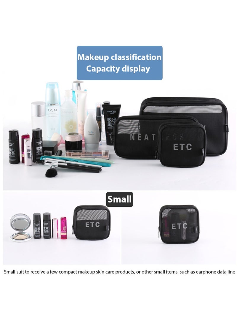 HomarKet Cosmetic Bag,3 Pcs Toiletry Bag Makeup Bag Travel Bag Set for Toiletries, Portable Toiletry Bags for Traveling Women, Translucent Waterproof Make Up Bag for Travel and Bathroom (Black) - Image 2