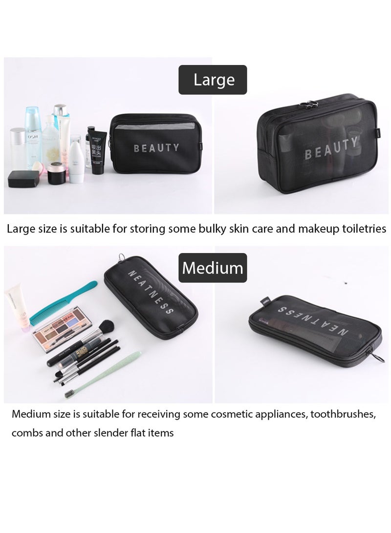 HomarKet Cosmetic Bag,3 Pcs Toiletry Bag Makeup Bag Travel Bag Set for Toiletries, Portable Toiletry Bags for Traveling Women, Translucent Waterproof Make Up Bag for Travel and Bathroom (Black) - Image 4