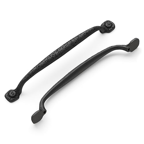 Hickory Hardware 1 Pack Solid Core Kitchen Cabinet Pulls, Luxury Cabinet Handles, Hardware for Doors & Dresser Drawers, 7-9/16 Inch (192mm) Hole Center, Black Iron, Refined Rustic Collection - Image 1