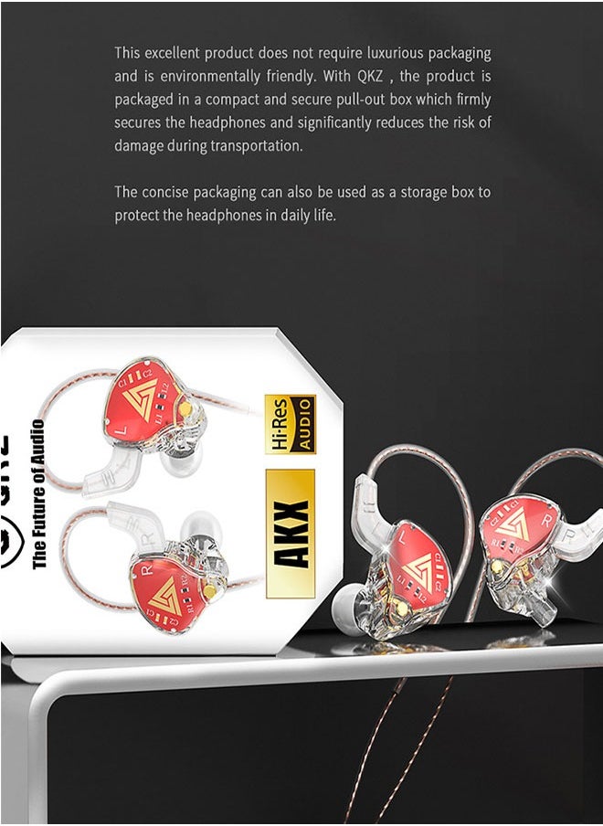 QKZ Compatible With Tablet/Single Port Laptops, All Desktops, Wired With Mic, Sports Running In-Ear Headphones - (Red)  - Image 3