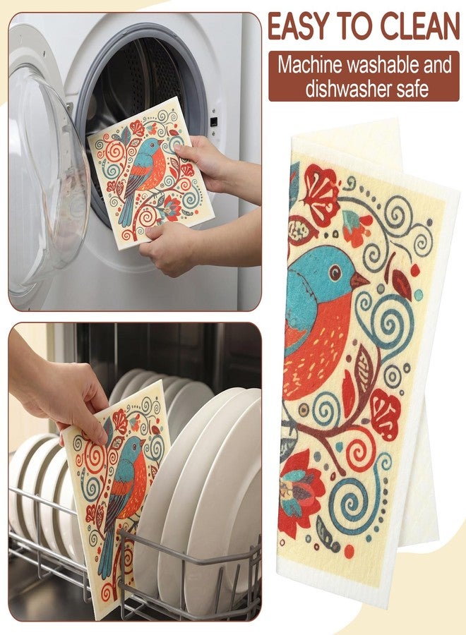 تيجيمي مجموعة من 12 قطعة من مناشف الأطباق السويدية من تيغيمي، 6 أنماط طيور وزهور، فائقة الامتصاص، قابلة لإعادة الاستخدام، سريعة الجفاف، قابلة للغسل، مصنوعة من الإسفنج، مثالية لتنظيف أسطح المطبخ وغسالة الأطباق والمنزل. متينة - Image 4
