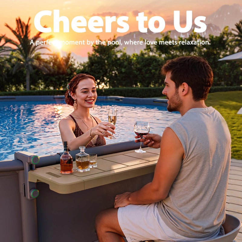 POOLHACKER [Original] Poolside Bar Table for Above-Ground Pools, Foldable Swim-Up Bar with Ultra-Stable Clamp System, Weather-Resistant, Quick-Install Poolside Table for Drinks & Snacks - Image 4