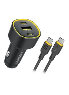 Remson Remson Neo Power Car Charger PD 60W 2 USB-C Port/ 1 USB-A Port and 1 USB-C Cable Fast Charging Compatible For iPhone 16 Pro/ Pro Max/16/15/14/13/12, Galaxy, S24/S23/S22/S21, iPad Pro 6/Air 5  - Image 1