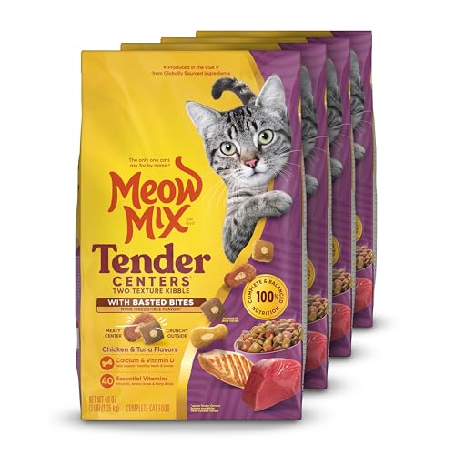 Meow Mix Tender Centers Basted Bites Dry Cat Food, Chicken & Tuna Flavor, 3 Pound (Pack of 4), Crunchy Outside Meaty Inside - Image 1