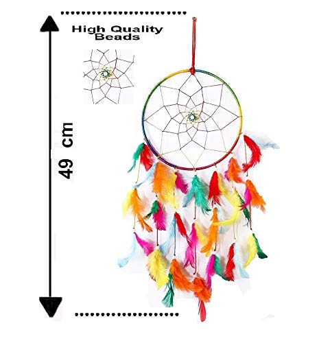 BS AMOR Dream Catcher | Wall Hanging | Handmade Beaded Multicolor Circular Net Decoration (Pack of 2) - Image 4