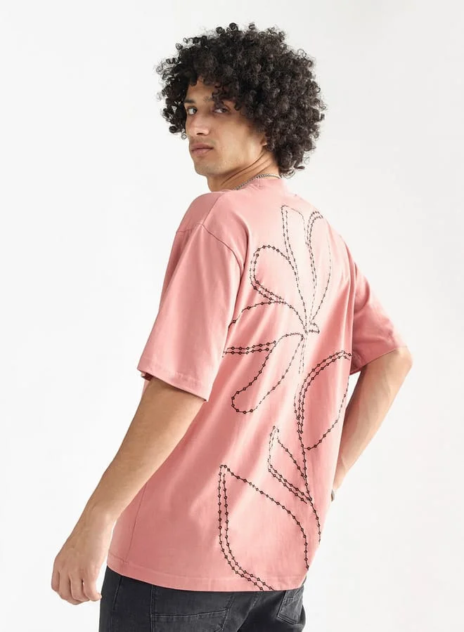 Splash FAV Embroidered Crew Neck T-shirt with Short Sleeves