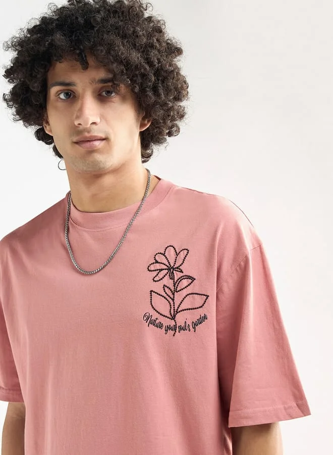 Splash FAV Embroidered Crew Neck T-shirt with Short Sleeves