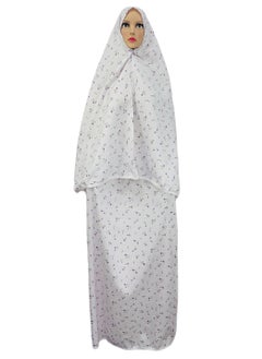 City Rose Islamic Womens Pray khimar 2 Pieces Sets Cotton Dress Hijab Abaya Suit White With Purple  - Image 1