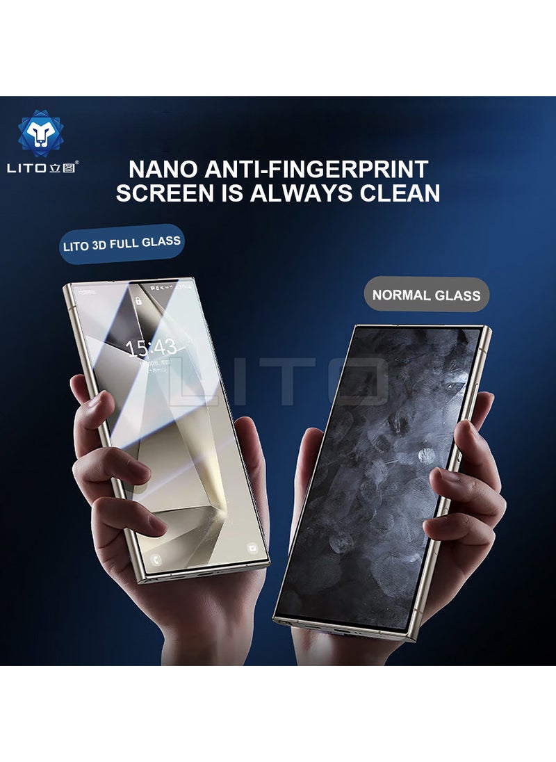 Lito 3D Full Cover Tempered Glass For Samsung Galaxy S25 Ultra Fingerpr int Working - Black