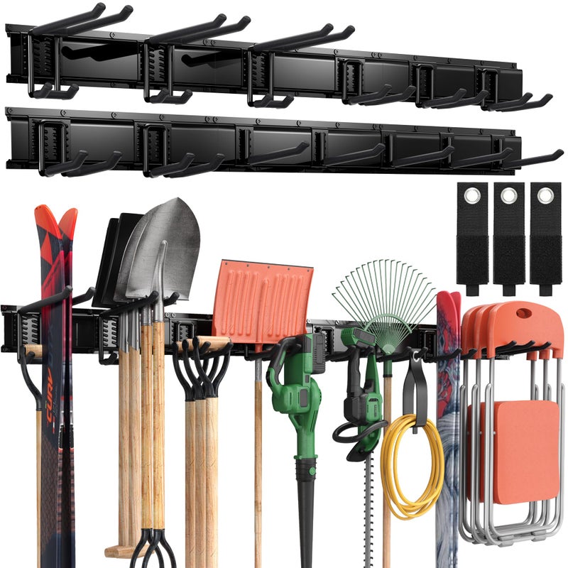 LBT 99" Garage Tool Organizer Wall Mount - 1000lbs Garden Tool Organizer with Adjustable Hooks, Heavy Duty Metal Garage Storage Rack, Anti-Rust Shed Rack Holder Hanging Rake Broom Mower Snowboard - Image 1