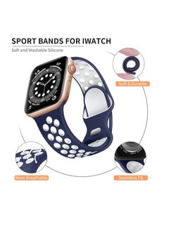 Generic Soft Silicone Replacement Strap Sport Band Strap For Apple Watch 42mm/44/45/49mm Blue and White  - Image 3