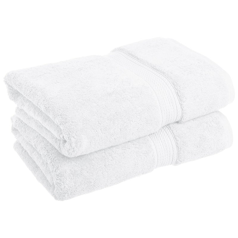 Superior Egyptian Cotton Pile Bath Towel Set of 2  Ultra Soft Luxury Towels  Thick Plush Essentials  Absorbent Heavyweight  Guest Bath  Hotel  Spa  Home Bathroom  Shower Basics  White - Image 1