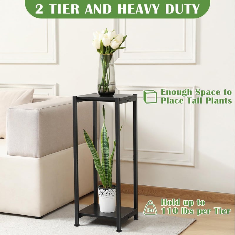 Dipion Tall Plant Stand Indoor,31 Inch Plant Stands,2 Tier Metal Plant Stand with Heavy Duty Wood,Black - Image 4