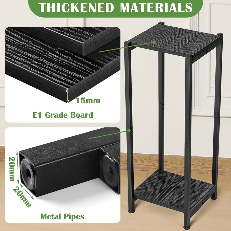 Dipion Tall Plant Stand Indoor,31 Inch Plant Stands,2 Tier Metal Plant Stand with Heavy Duty Wood,Black - Image 2