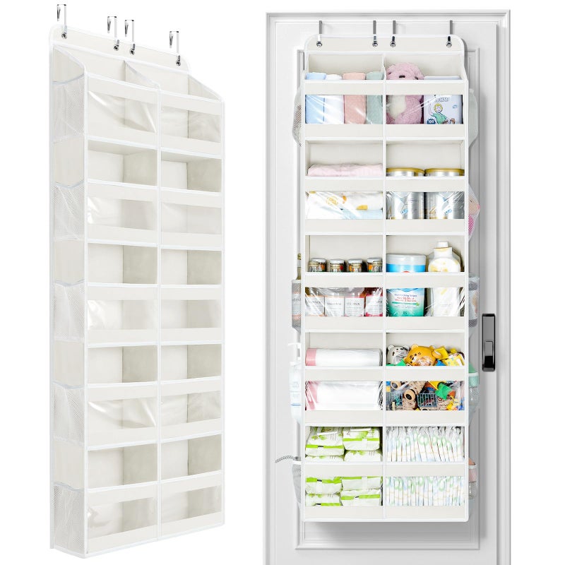 Yecaye 5Tier Over The Door Organizer DualColumn 80lbs Load Extra Large Over the Door Storage of 10 Compartments Heavy Duty Door Organizer Hanging for Dorm Bathroom Pantry Cream White 1 Pack - Image 2