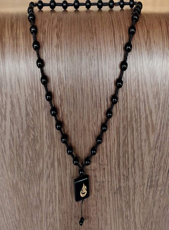 Sullery Muslim Arabic Allah Prayer Square Shape Black Crystal, Cotton Dori Necklace Chain for Men and Women - Image 3