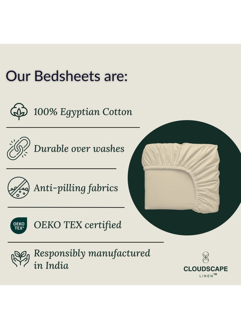 Cloud Scape Linen 600 Thread Count Egyptian Cotton Fitted Sheet ( Super King, Linen) - Image 3