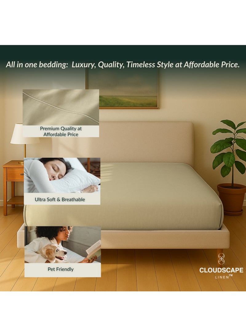 Cloud Scape Linen 600 Thread Count Egyptian Cotton Fitted Sheet ( Super King, Linen) - Image 4