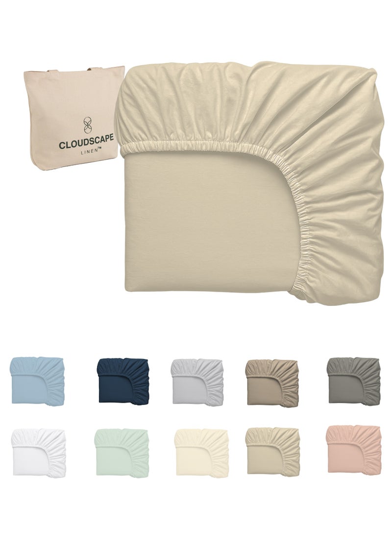 Cloud Scape Linen 600 Thread Count Egyptian Cotton Fitted Sheet ( Super King, Linen) - Image 1