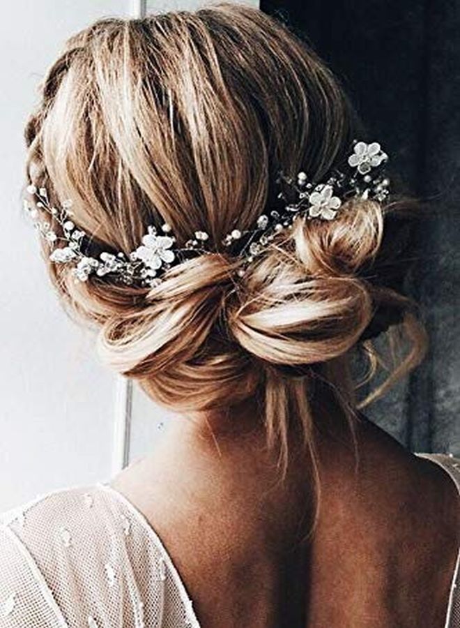 Kercisbeauty White Flower Hair Vine Wedding Bridal Headpiece Pearl Crystal Headband Women Special Occasion Jewelry (Silver) - Image 1