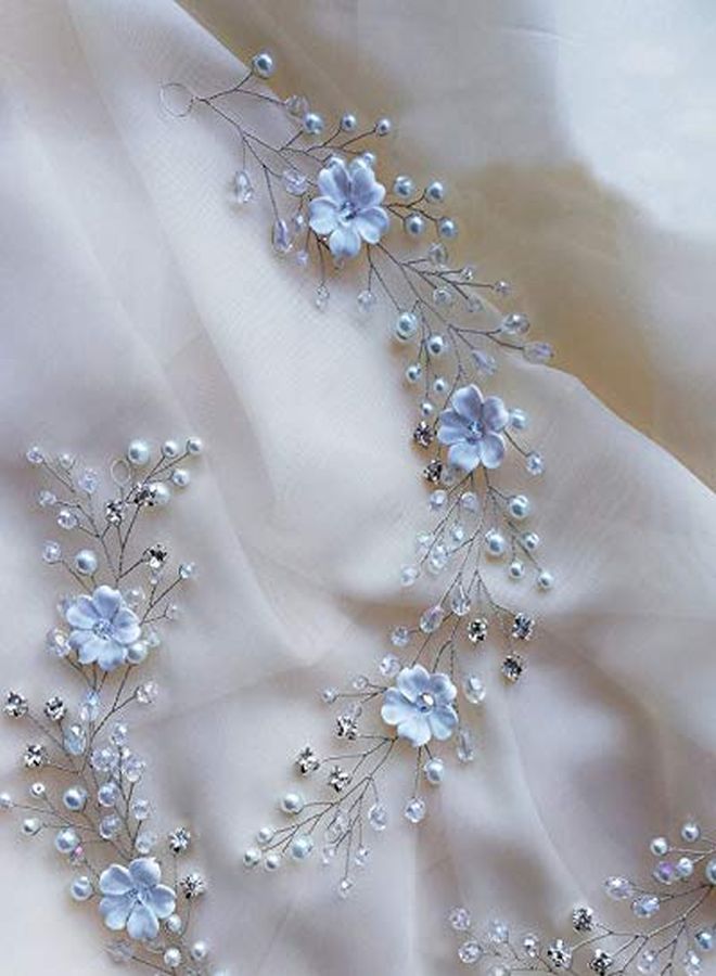 Kercisbeauty White Flower Hair Vine Wedding Bridal Headpiece Pearl Crystal Headband Women Special Occasion Jewelry (Silver) - Image 2