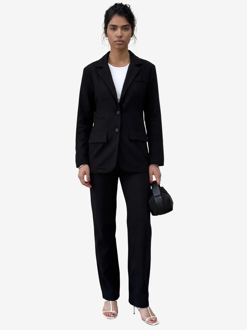 MY FASHION Black MY FASHION Buttoned Jacket Collar Two-Piece Set for Women | Best Price UAE