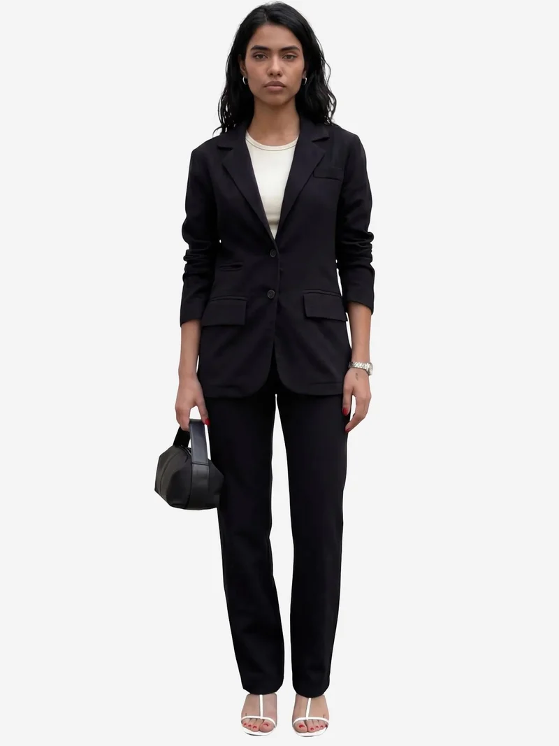 MY FASHION Black MY FASHION Buttoned Jacket Collar Two-Piece Set for Women | Best Price UAE