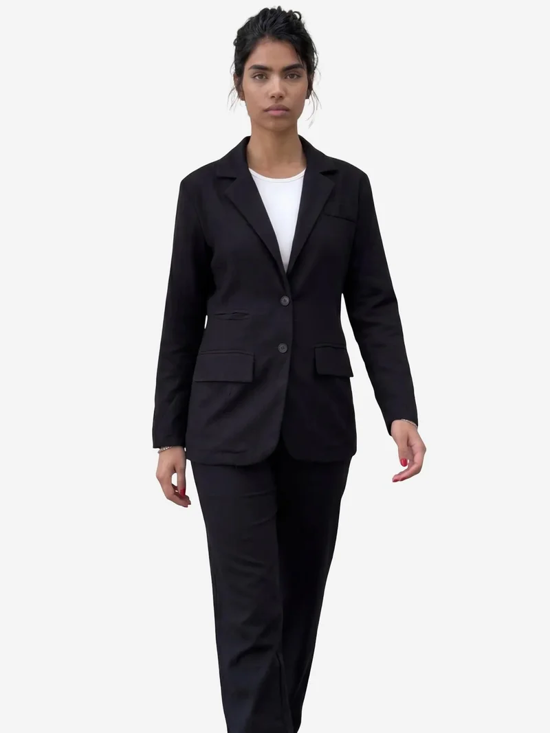 MY FASHION Black MY FASHION Buttoned Jacket Collar Two-Piece Set for Women | Best Price UAE