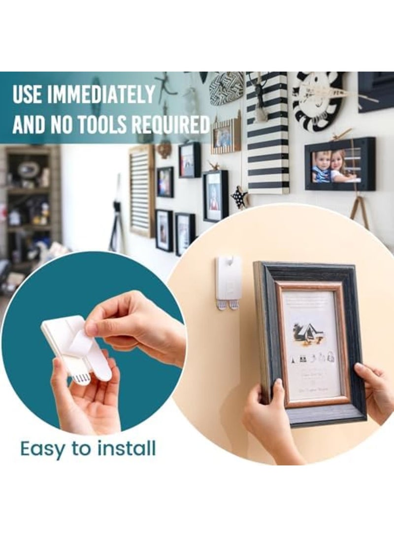SYOSI Picture Hangers 4 Pack – Adhesive Picture Hanging Hooks Without Nails, No Damage Sawtooth Hangers, Art Hanger Hooks for Bathroom, Kitchen, Home, Door, Closet, White - Image 2