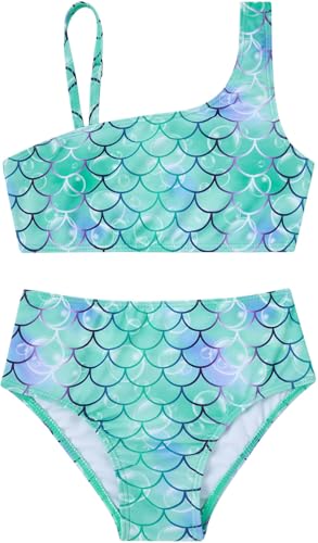 RAISEVERN Girls Bathing Suit 5T 3 Piece Mermaid Swimsuit Size 6 Adjustable Spaghetti Strap Green Scales Bikini Sets with Ruffle Cover Ups Beach Skirt Cute Quick Dry Tankini Summer Swimwear - Image 5