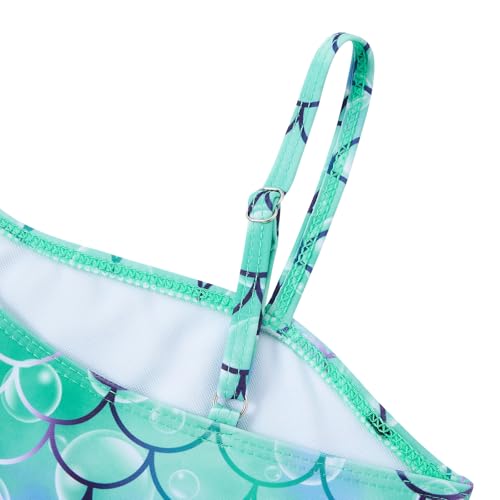 RAISEVERN Girls Bathing Suit 5T 3 Piece Mermaid Swimsuit Size 6 Adjustable Spaghetti Strap Green Scales Bikini Sets with Ruffle Cover Ups Beach Skirt Cute Quick Dry Tankini Summer Swimwear - Image 3