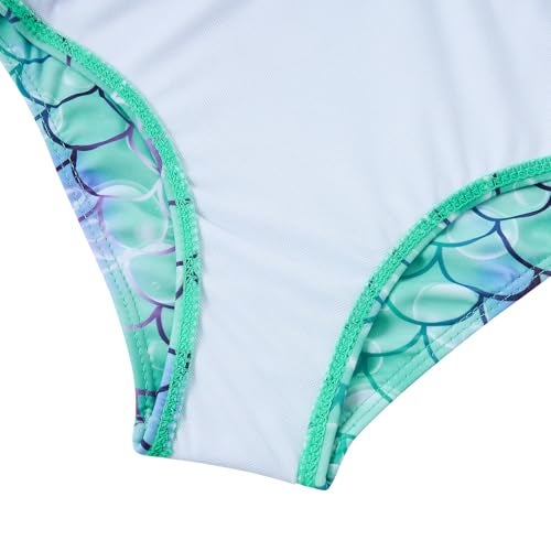 RAISEVERN Girls Bathing Suit 5T 3 Piece Mermaid Swimsuit Size 6 Adjustable Spaghetti Strap Green Scales Bikini Sets with Ruffle Cover Ups Beach Skirt Cute Quick Dry Tankini Summer Swimwear - Image 4