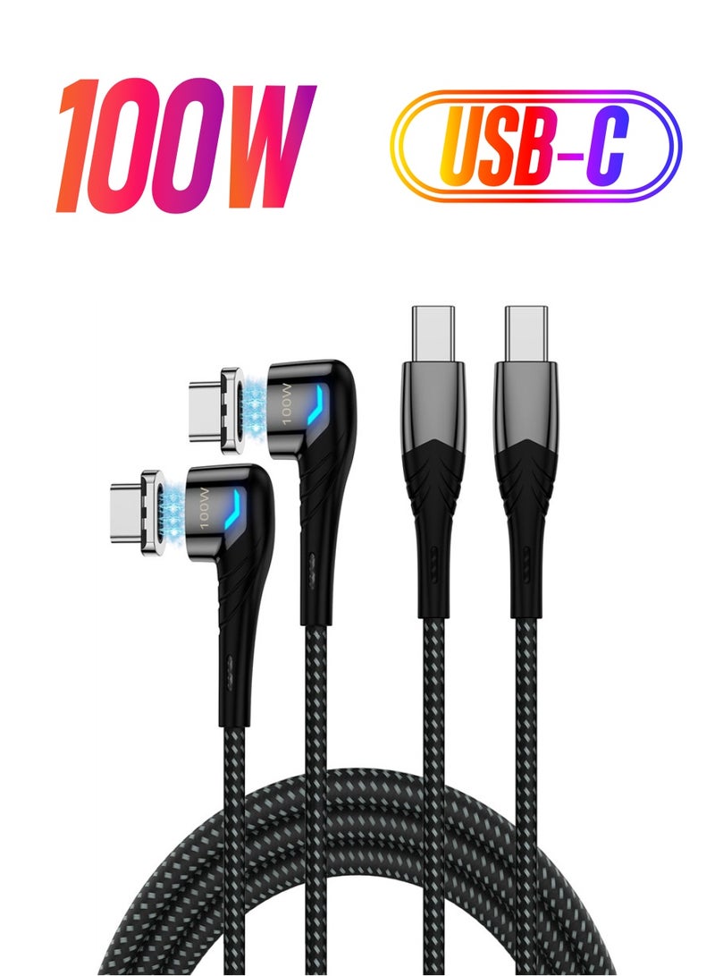 Excefore 100W USB C to USB C Charging Cable Magnetic Suction Heads Right Angle Phone Charger 5A PD Fast Charge Cord for MacBook Pro/Air for iPhone 15 Pro Galaxy S23 2 Pack, 5ft  - Image 1