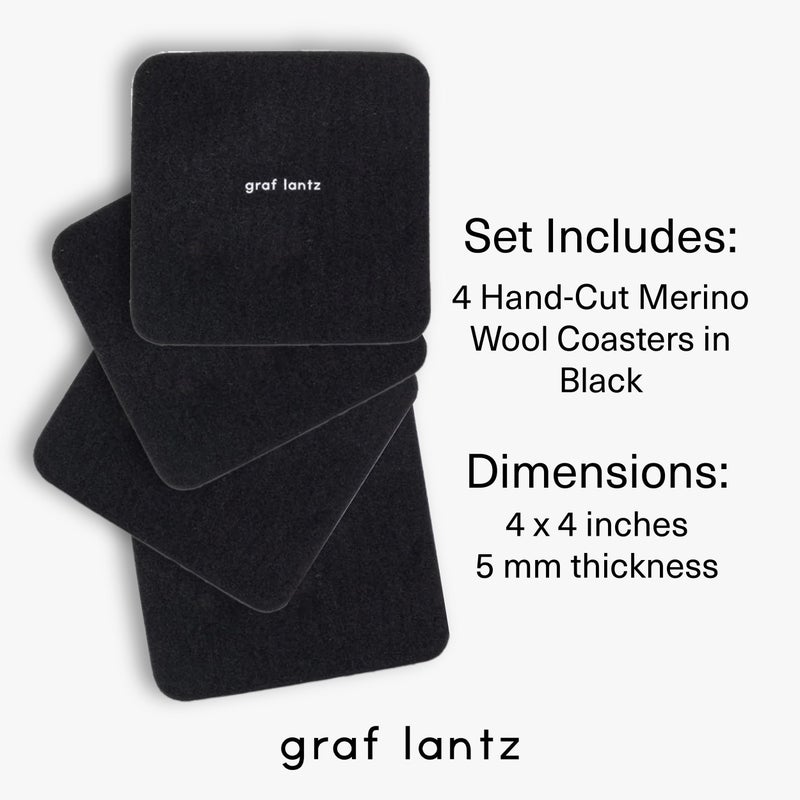 Graf Lantz - Bierfilzl Felt Coasters - Square - 100 ٪ Merino Wool - الرطوبة الفتل - مقاومة للحرارة - مستدامة - ديكور منزلي - أوتصات - هدية Housewarming - 4 Coaster Set - 4 "× 4" × 5 مم - أسود - أسود - Image 4
