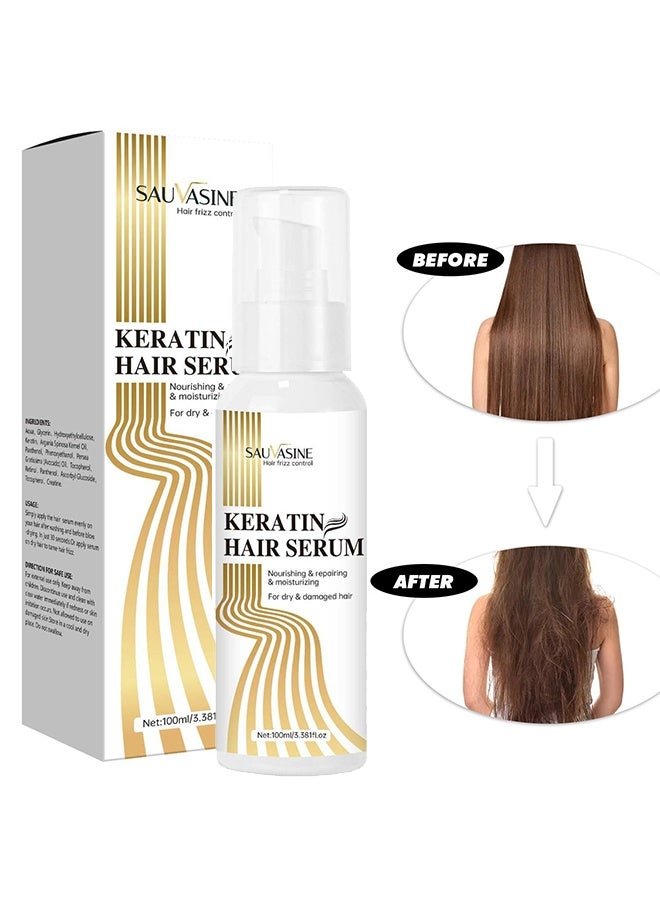 SAUVASINE Keratin Hair Serum，Hair Repair Oil for Frizzy Dry Damaged Hair,Hair Repair Treatment For Soft Shiny Hair.Nourishing,Moisturizing,Smoothening,Frizz Control,Split End Treatment Serum 100ml - Image 1