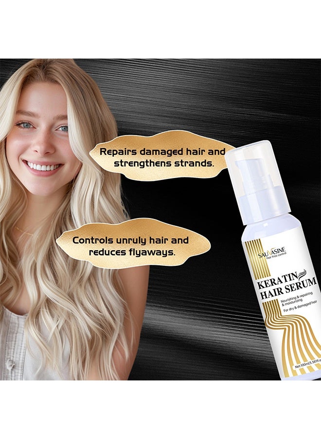 SAUVASINE Keratin Hair Serum，Hair Repair Oil for Frizzy Dry Damaged Hair,Hair Repair Treatment For Soft Shiny Hair.Nourishing,Moisturizing,Smoothening,Frizz Control,Split End Treatment Serum 100ml - Image 4