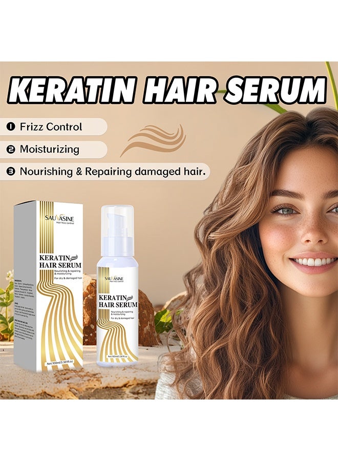SAUVASINE Keratin Hair Serum，Hair Repair Oil for Frizzy Dry Damaged Hair,Hair Repair Treatment For Soft Shiny Hair.Nourishing,Moisturizing,Smoothening,Frizz Control,Split End Treatment Serum 100ml - Image 2